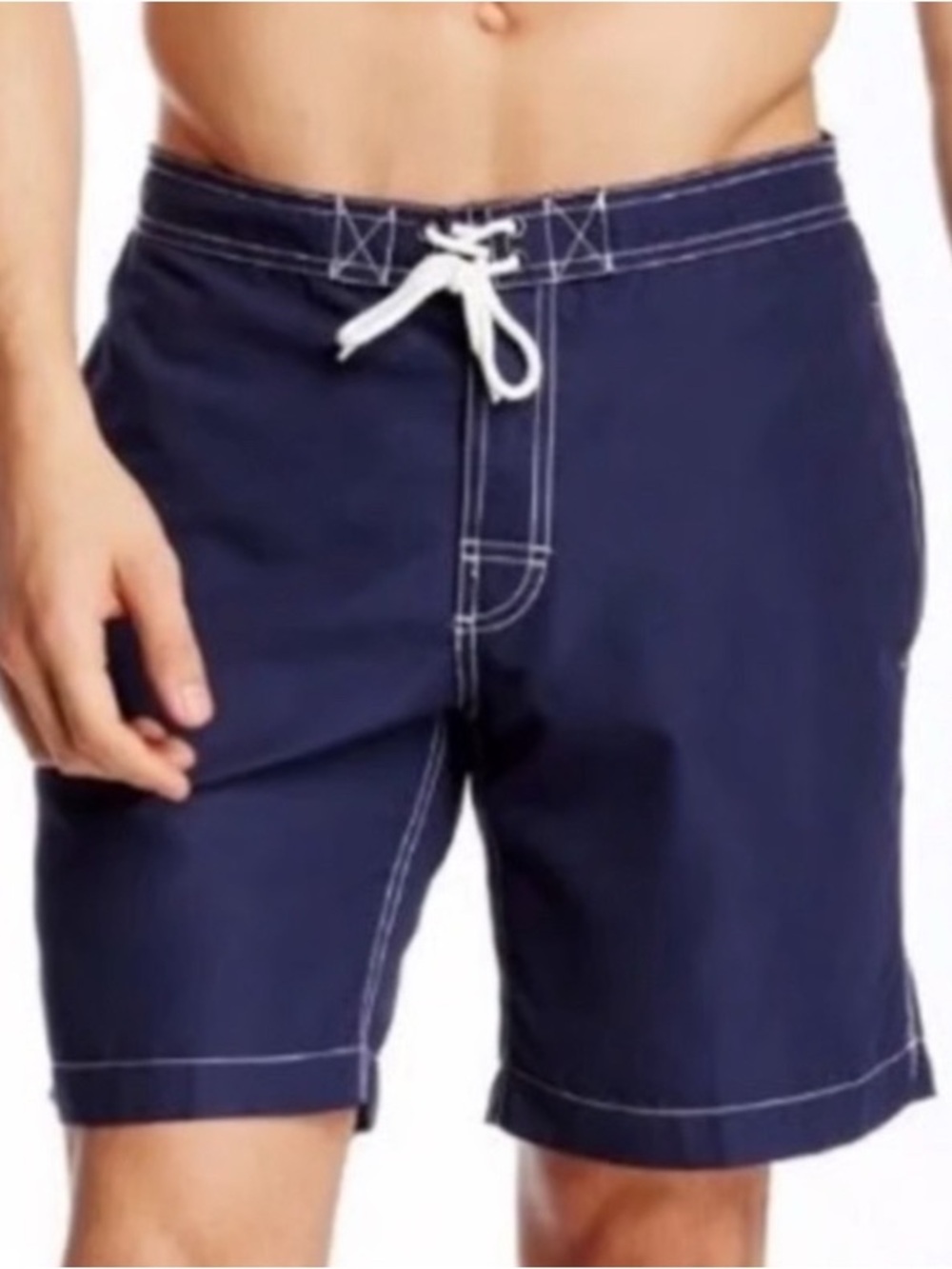 Lacoste Men's Navy Swim Trunks with Drawstring and elastic waistband.
